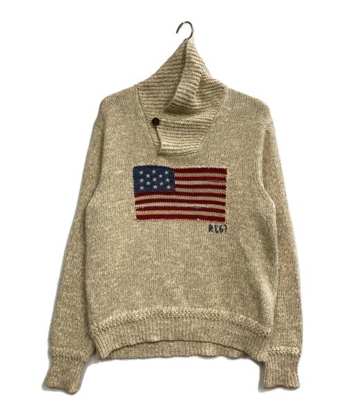 POLO RALPH LAUREN（ポロ・ラルフローレン）POLO RALPH LAUREN (ポロ・ラルフローレン) 星条旗シルクMIXショールカラーニット ベージュ サイズ:Lの古着・服飾アイテム