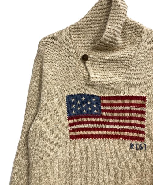 POLO RALPH LAUREN（ポロ・ラルフローレン）POLO RALPH LAUREN (ポロ・ラルフローレン) 星条旗シルクMIXショールカラーニット ベージュ サイズ:Lの古着・服飾アイテム