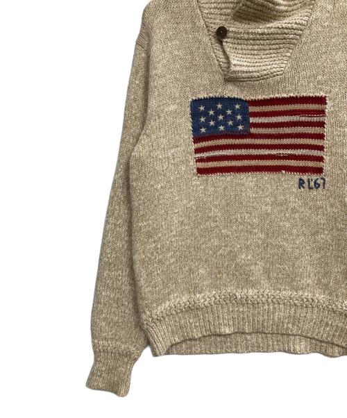 POLO RALPH LAUREN（ポロ・ラルフローレン）POLO RALPH LAUREN (ポロ・ラルフローレン) 星条旗シルクMIXショールカラーニット ベージュ サイズ:Lの古着・服飾アイテム