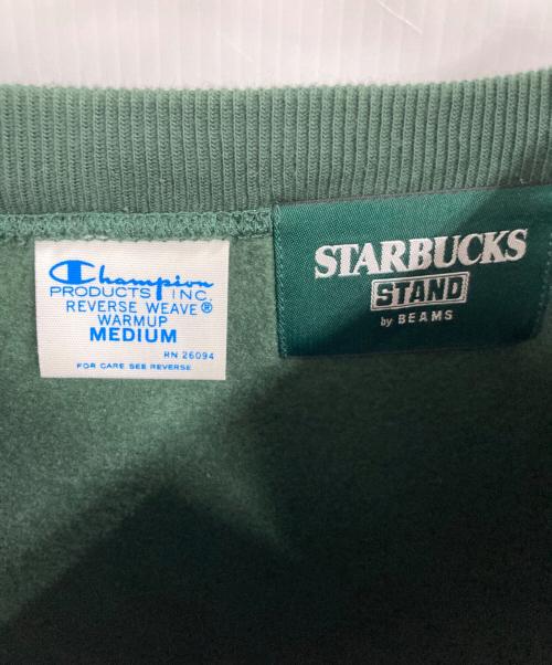 Champion（チャンピオン）Champion (チャンピオン) BEAMS (ビームス) STARBUCKS COFFEE (スターバックス コーヒー) リバースウィーブスウェット グリーン サイズ:Mの古着・服飾アイテム