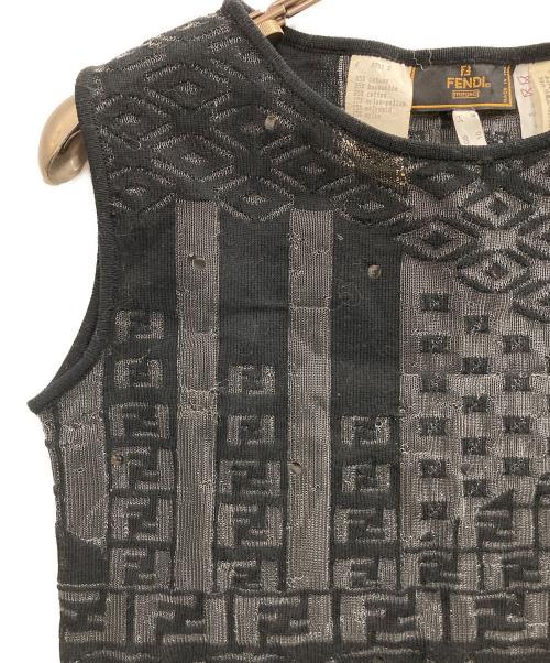FENDI（フェンディ）FENDI (フェンディ) ジオメトリック柄織りノースリーブニット ブラック サイズ:F-B38の古着・服飾アイテム