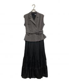HER LIP TO（ハーリップトゥ）の古着「Meurice Pleated Lace Dress」｜グレー
