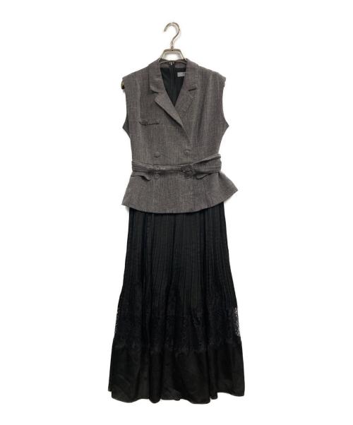 HER LIP TO（ハーリップトゥ）Her lip to (ハーリップトゥ) Meurice Pleated Lace Dress グレー サイズ:Sの古着・服飾アイテム