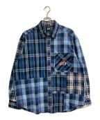 GAP×SEAN WOTHERSPOONギャップ×ショーン・ワザーズプーン）の古着「オーバーサイズ パッチワーク プレイド ロゴシャツ」｜ブルー