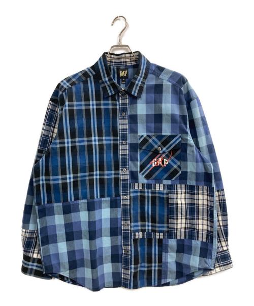GAP（ギャップ）GAP (ギャップ) Sean Wotherspoon (ショーン・ワザーズプーン) オーバーサイズ パッチワーク プレイド ロゴシャツ ブルー サイズ:Mの古着・服飾アイテム