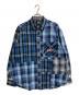 GAP（ギャップ）の古着「オーバーサイズ パッチワーク プレイド ロゴシャツ」｜ブルー