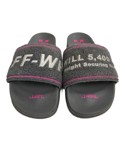 OFFWHITE（オフホワイト）OFFWHITE (オフホワイト) ロゴ刺繍入りテリー織りスライドサンダル グレー サイズ:44の古着・服飾アイテム