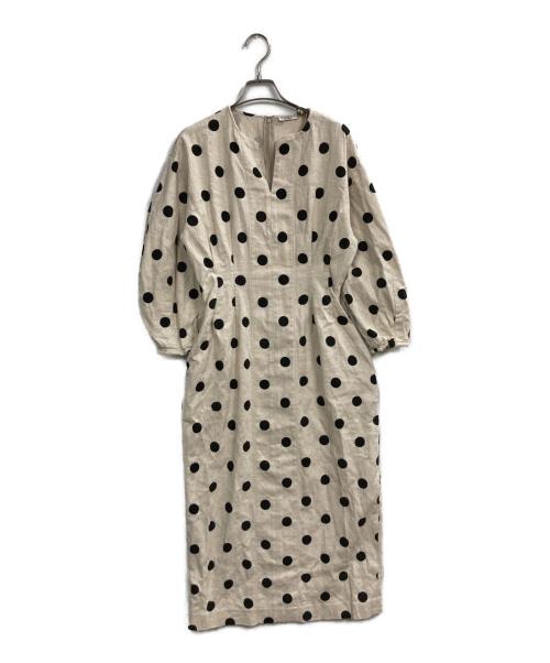 VERMEIL par iena（ヴェルメイユ パー イエナ）VERMEIL par iena (ヴェルメイユ パー イエナ) 綿麻ストレッチウエストシェイプワンピース ベージュ サイズ:38の古着・服飾アイテム