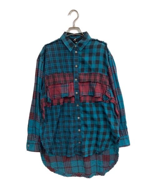 DIESEL（ディーゼル）DIESEL (ディーゼル) C-GARZ-A SHIRT ブルー×レッド サイズ:XSの古着・服飾アイテム