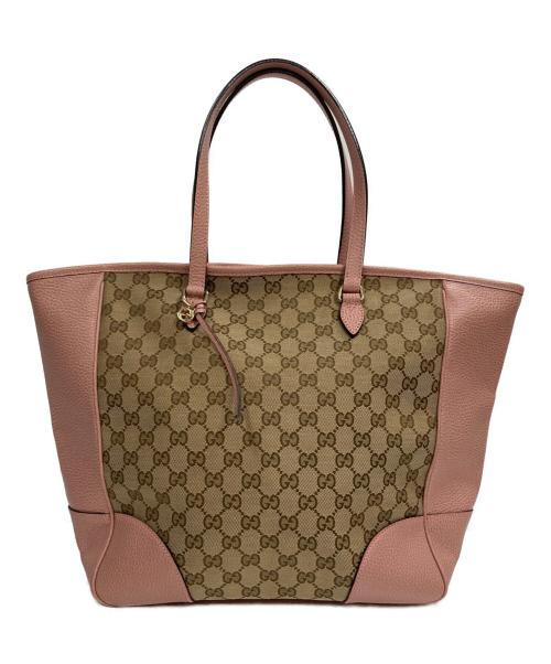 GUCCI（グッチ）GUCCI (グッチ) GGキャンバス レザートートバッグ ピンクの古着・服飾アイテム