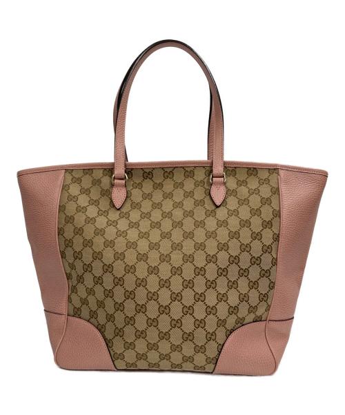 GUCCI（グッチ）GUCCI (グッチ) GGキャンバス レザートートバッグ ピンクの古着・服飾アイテム