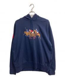 POLO RALPH LAUREN（ポロ・ラルフローレン）の古着「Triple Pony Fleece Hoodie」｜ネイビー