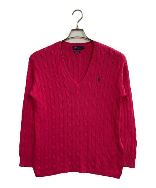 POLO RALPH LAUREN（ポロ・ラルフローレン）POLO RALPH LAUREN (ポロ・ラルフローレン) Vネックケーブルニット ピンク サイズ:Ｓの古着・服飾アイテム