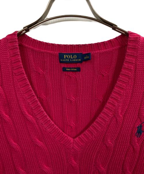POLO RALPH LAUREN（ポロ・ラルフローレン）POLO RALPH LAUREN (ポロ・ラルフローレン) Vネックケーブルニット ピンク サイズ:Ｓの古着・服飾アイテム