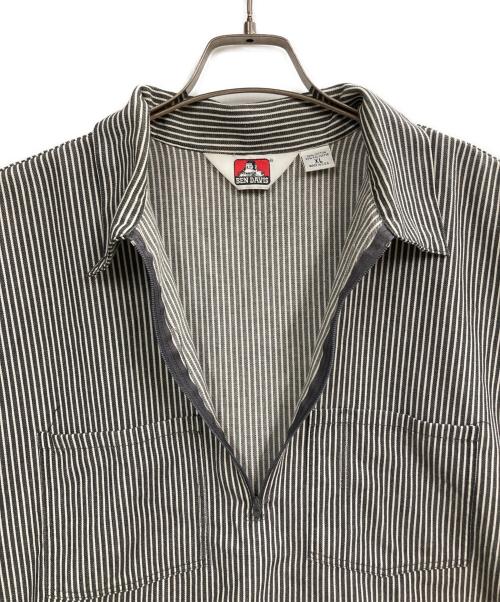 BEN DAVIS（ベンデイビス）BEN DAVIS (ベンデイビス) ハーフジップストライプシャツ グレー サイズ:XLの古着・服飾アイテム