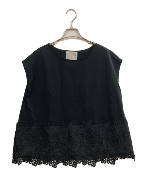 BEARDSLEY（ビアズリー）BEARDSLEY (ビアズリー) 裾レースフレンチカットソー ブラック サイズ:Freeの古着・服飾アイテム