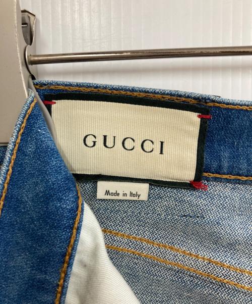 GUCCI（グッチ）GUCCI (グッチ) 20AW ロゴパッチウォッシュドフレアデニムパンツ ブルー サイズ:25の古着・服飾アイテム