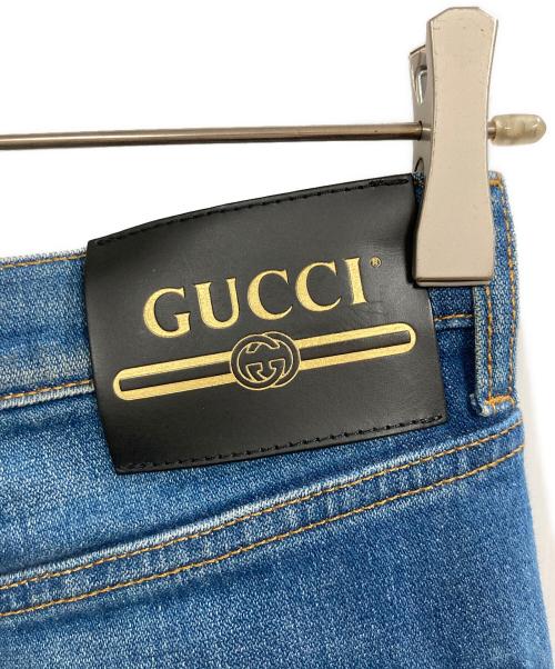 GUCCI（グッチ）GUCCI (グッチ) 20AW ロゴパッチウォッシュドフレアデニムパンツ ブルー サイズ:25の古着・服飾アイテム