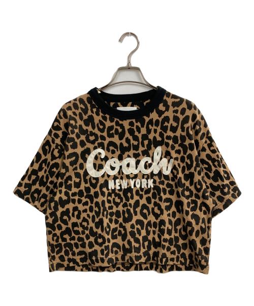 COACH（コーチ）COACH (コーチ) レオパード カーシヴ シグネチャー クロップド Tシャツ ブラウン サイズ:XSの古着・服飾アイテム