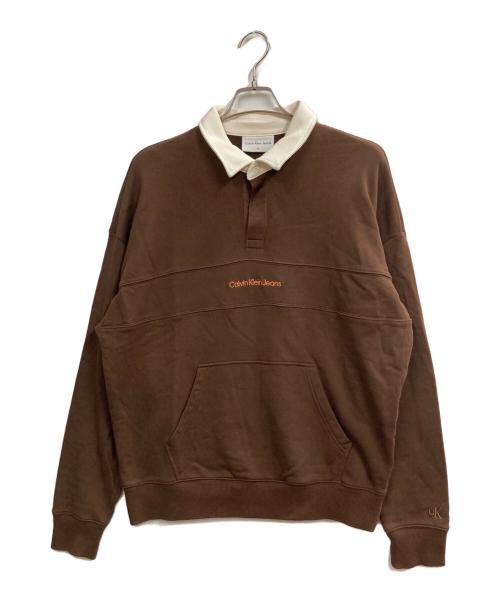 Calvin Klein Jeans（カルバンクラインジーンズ）Calvin Klein Jeans (カルバンクラインジーンズ) ラグビースウェットシャツ ブラウン サイズ:Sの古着・服飾アイテム
