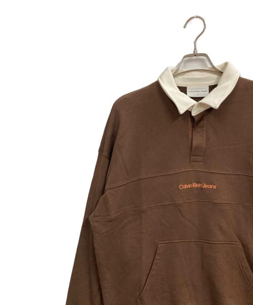 Calvin Klein Jeans（カルバンクラインジーンズ）Calvin Klein Jeans (カルバンクラインジーンズ) ラグビースウェットシャツ ブラウン サイズ:Sの古着・服飾アイテム