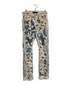 FOCUS JEANSフォーカスジーンズ）の古着「フリンジデニムパンツ」｜ブルー×ホワイト