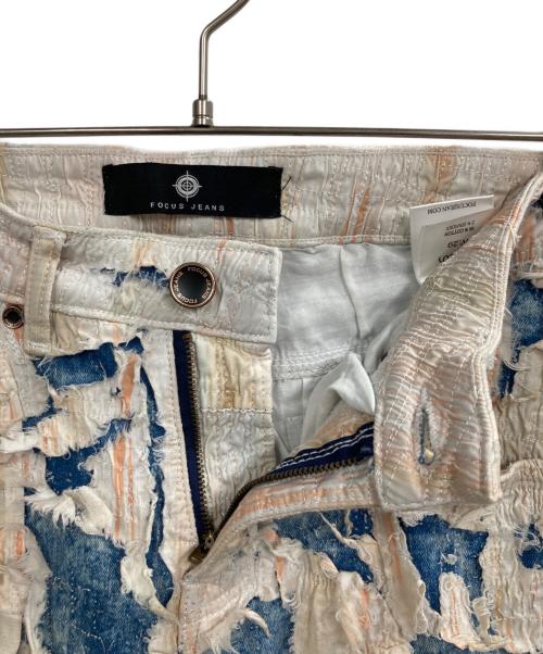 FOCUS JEANS（フォーカスジーンズ）FOCUS JEANS (フォーカスジーンズ) フリンジデニムパンツ ブルー×ホワイト サイズ:W29の古着・服飾アイテム