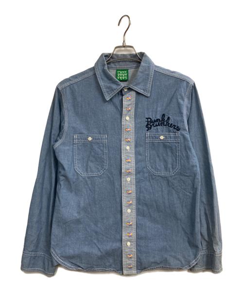 PUNK DRUNKERS（パンクドランカーズ）PUNK DRUNKERS (パンクドランカーズ) メキシカンドクロ刺繍シャツ ブルー サイズ:Mの古着・服飾アイテム