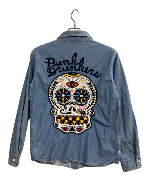 PUNK DRUNKERS（パンクドランカーズ）PUNK DRUNKERS (パンクドランカーズ) メキシカンドクロ刺繍シャツ ブルー サイズ:Mの古着・服飾アイテム