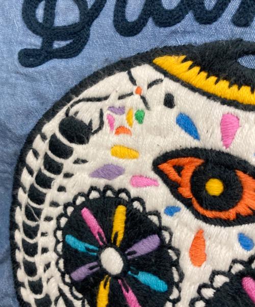 PUNK DRUNKERS（パンクドランカーズ）PUNK DRUNKERS (パンクドランカーズ) メキシカンドクロ刺繍シャツ ブルー サイズ:Mの古着・服飾アイテム