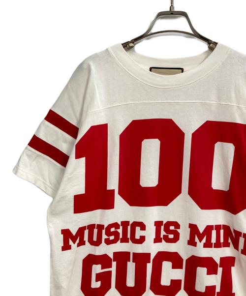 GUCCI（グッチ）GUCCI (グッチ) 100周年 MUSIC IS MINE ロゴ Tシャツ ホワイト サイズ:XXSの古着・服飾アイテム