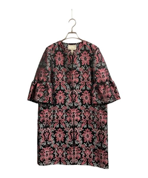 Kate Spade（ケイトスペード）Kate Spade (ケイトスペード) ジャガードトッパーコート ブラック×ピンク サイズ:2の古着・服飾アイテム