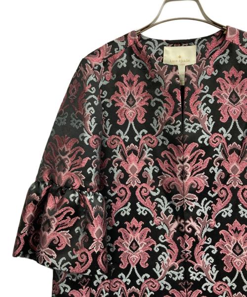 Kate Spade（ケイトスペード）Kate Spade (ケイトスペード) ジャガードトッパーコート ブラック×ピンク サイズ:2の古着・服飾アイテム