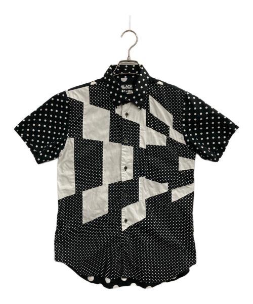 BLACK COMME des GARCONS（ブラックコムデギャルソン）BLACK COMME des GARCONS (ブラックコムデギャルソン) ドットパッチワーク半袖シャツ ブラック×ホワイト サイズ:Mの古着・服飾アイテム