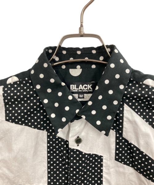 BLACK COMME des GARCONS（ブラックコムデギャルソン）BLACK COMME des GARCONS (ブラックコムデギャルソン) ドットパッチワーク半袖シャツ ブラック×ホワイト サイズ:Mの古着・服飾アイテム