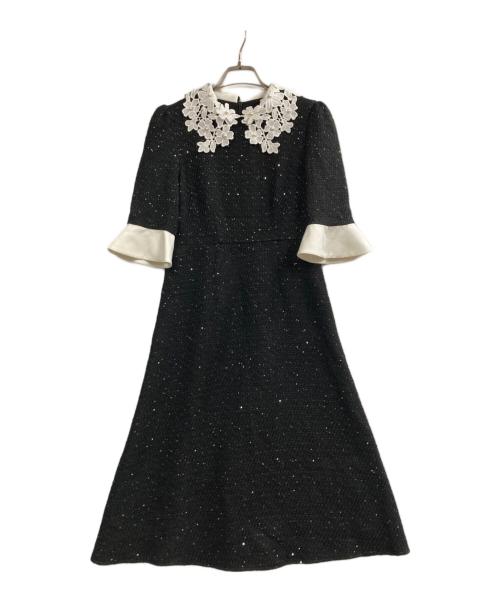 LeJa（レジャ）leja (レジャ) 花柄レースカラースパンコールAラインワンピースドレス ブラック サイズ:Sの古着・服飾アイテム