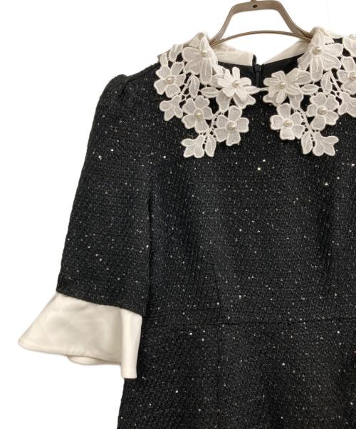 LeJa（レジャ）leja (レジャ) 花柄レースカラースパンコールAラインワンピースドレス ブラック サイズ:Sの古着・服飾アイテム