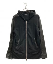 DIESEL（ディーゼル）の古着「レザー切替ダブルジップパーカー」｜ブラック