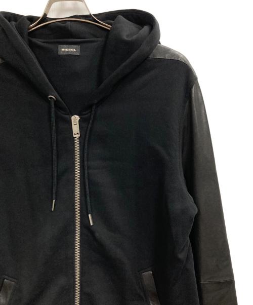 DIESEL（ディーゼル）DIESEL (ディーゼル) レザー切替ダブルジップパーカー ブラック サイズ:Lの古着・服飾アイテム