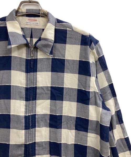 NICENESS（ナイスネス）NICENESS (ナイスネス) GIGLIロングジッププルオーバーシャツ ホワイト×ブルー サイズ:Mの古着・服飾アイテム