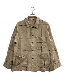 ANCELLM（アンセルム）の古着「DRAWING CHECK LINEN COVERALL」｜ベージュ