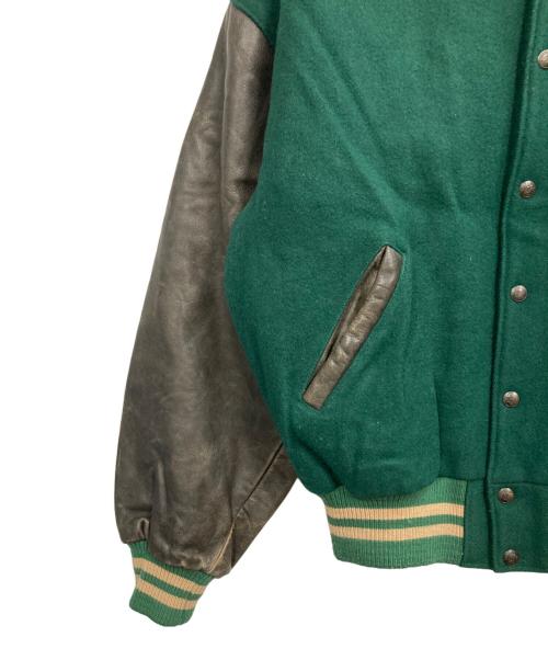 Roots（ルーツ）Roots (ルーツ) 袖レザースタジャン グリーン サイズ:Lの古着・服飾アイテム