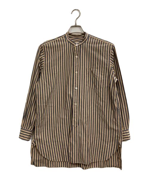 COMOLI（コモリ）COMOLI (コモリ) ストライプバンドカラーシャツ ベージュの古着・服飾アイテム