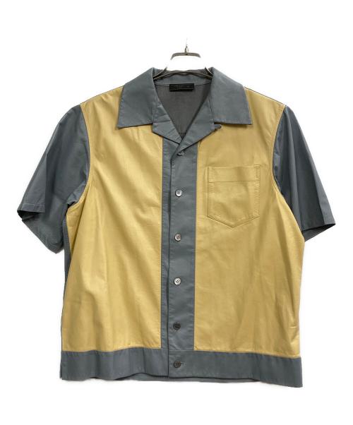 PRADA（プラダ）PRADA (プラダ) レザーオープンカラーシャツ ブルー×アイボリー サイズ:48の古着・服飾アイテム