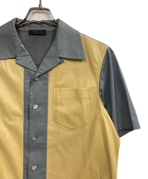 PRADA（プラダ）PRADA (プラダ) レザーオープンカラーシャツ ブルー×アイボリー サイズ:48の古着・服飾アイテム