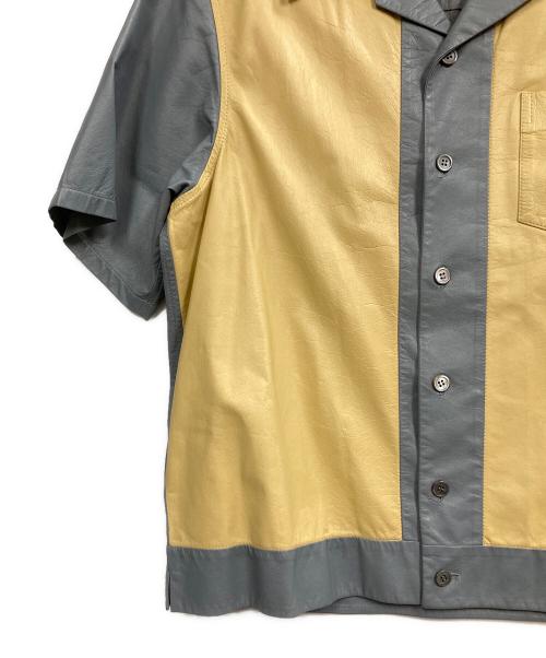 PRADA（プラダ）PRADA (プラダ) レザーオープンカラーシャツ ブルー×アイボリー サイズ:48の古着・服飾アイテム