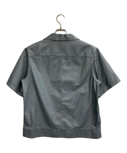 PRADA（プラダ）PRADA (プラダ) レザーオープンカラーシャツ ブルー×アイボリー サイズ:48の古着・服飾アイテム