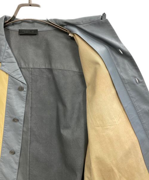 PRADA（プラダ）PRADA (プラダ) レザーオープンカラーシャツ ブルー×アイボリー サイズ:48の古着・服飾アイテム