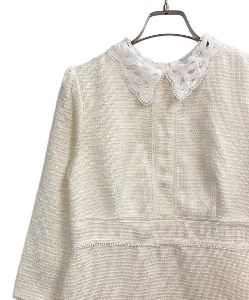 tocco closet（トッコ）tocco closet (トッコ) ２ＷＡＹレース襟付きラインレース×ツイードワンピース アイボリー サイズ:M 未使用品の古着・服飾アイテム