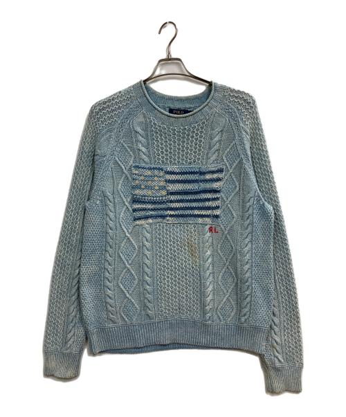 POLO RALPH LAUREN（ポロ・ラルフローレン）POLO RALPH LAUREN (ポロ・ラルフローレン) インディゴ染星条旗コットンニット インディゴ サイズ:Mの古着・服飾アイテム